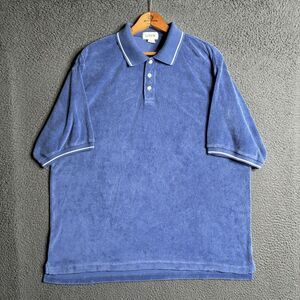 J Crew Shirt Mens XL Blue Terry Cloth Polo Soft Casual Pullover Collared